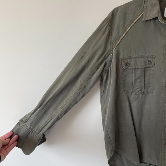FREE People Off Campus Button Up Shirt Collared Long Sleeve Casual Army Green XS - Picture 7 of 10